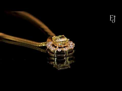 Load video: Yellow Cushion Diamond Pendant With Halo | Earthly Jewels