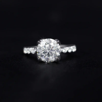 Round Diamond Engagement Ring With Floral Prong | Earthly Jewels