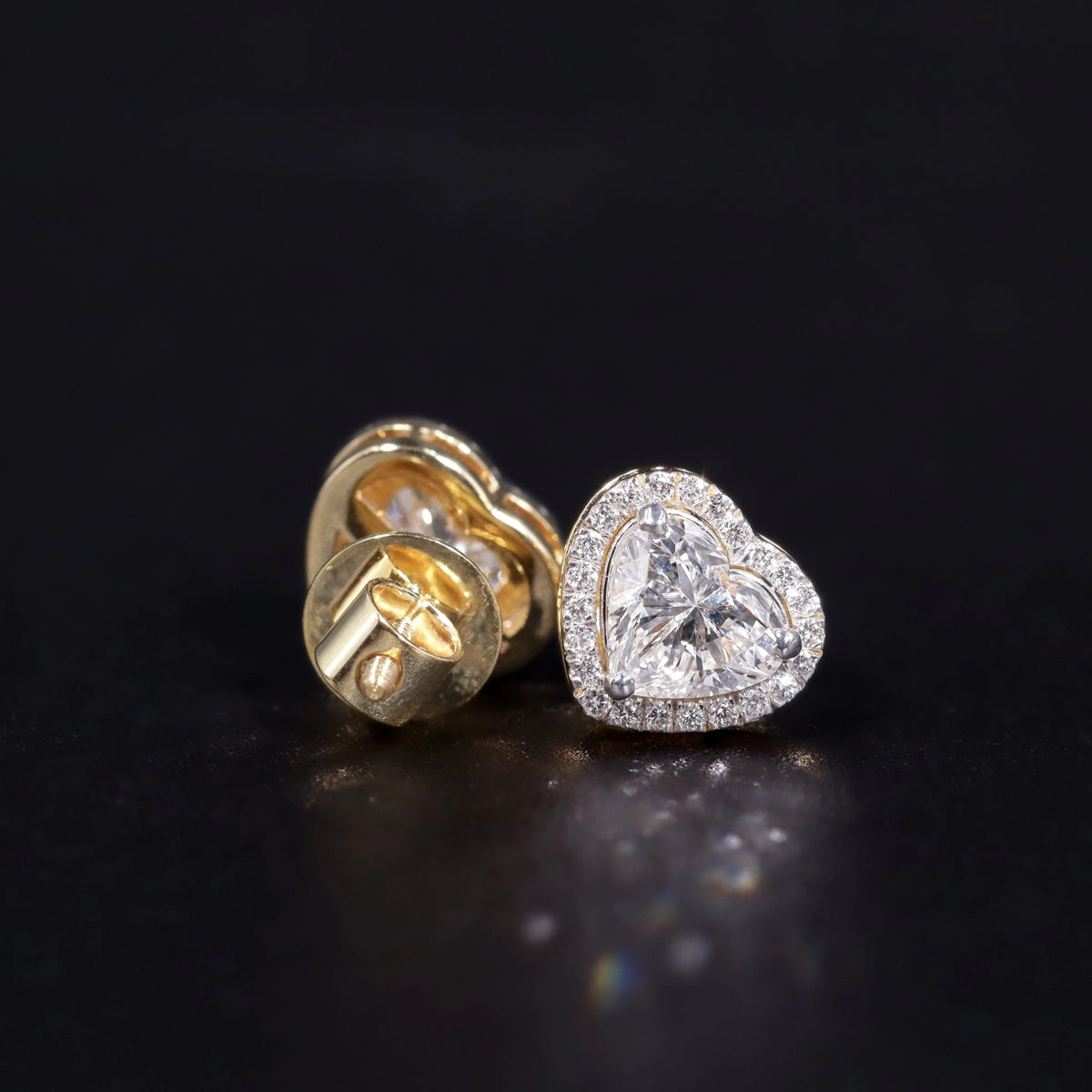 Heart Shaped Solitaire Halo Stud | Earthly Jewels
