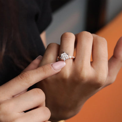 Round Solitaire Floral Pave Prongs Ring With Twisted Shank | Earthly Jewels