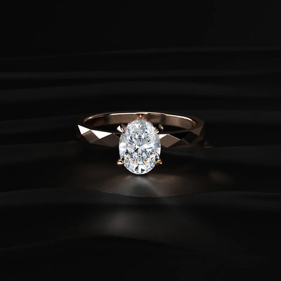 Oval Solitaire Multi-Faceted Geometric Band Ring | Earthly Jewels   