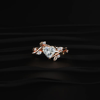 Heart Diamond Ring with Leaf Design