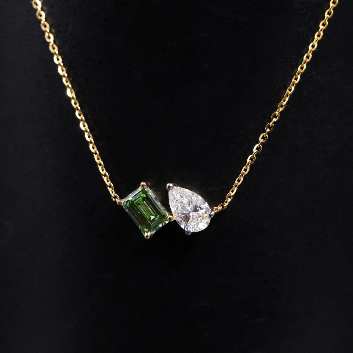 Pear And Green Emerald Diamond Toi Et Moi Pendant | Earthly Jewels