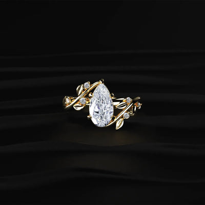 Pear Cut Diamond Ring with Leaf Design