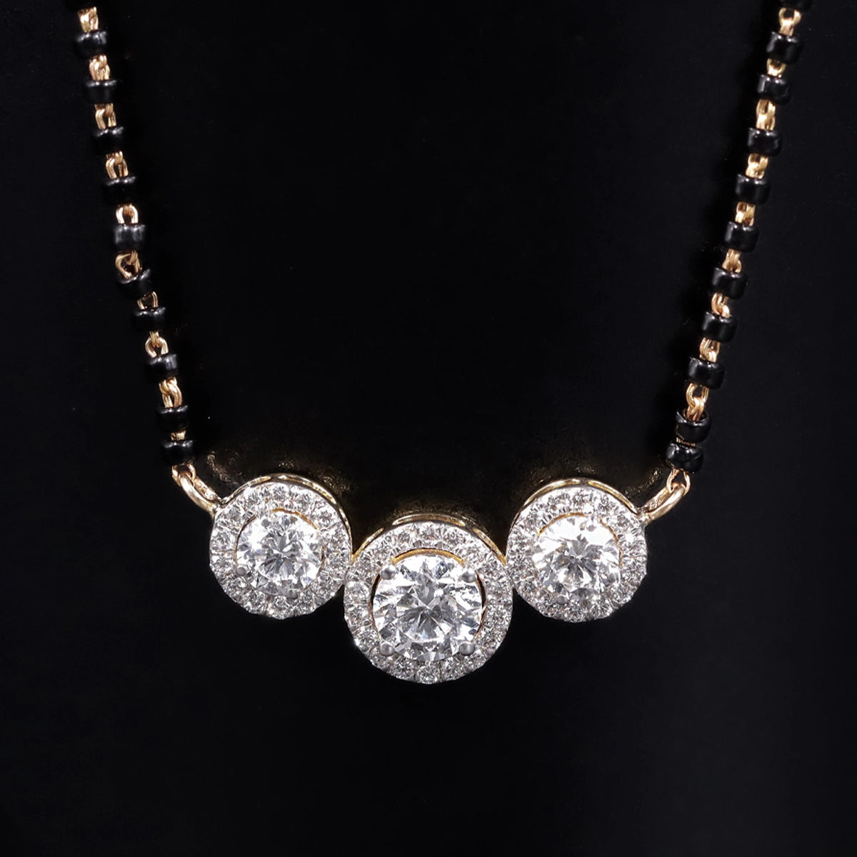 3 Stone Diamond Halo Mangalsutra | Earthly Jewels