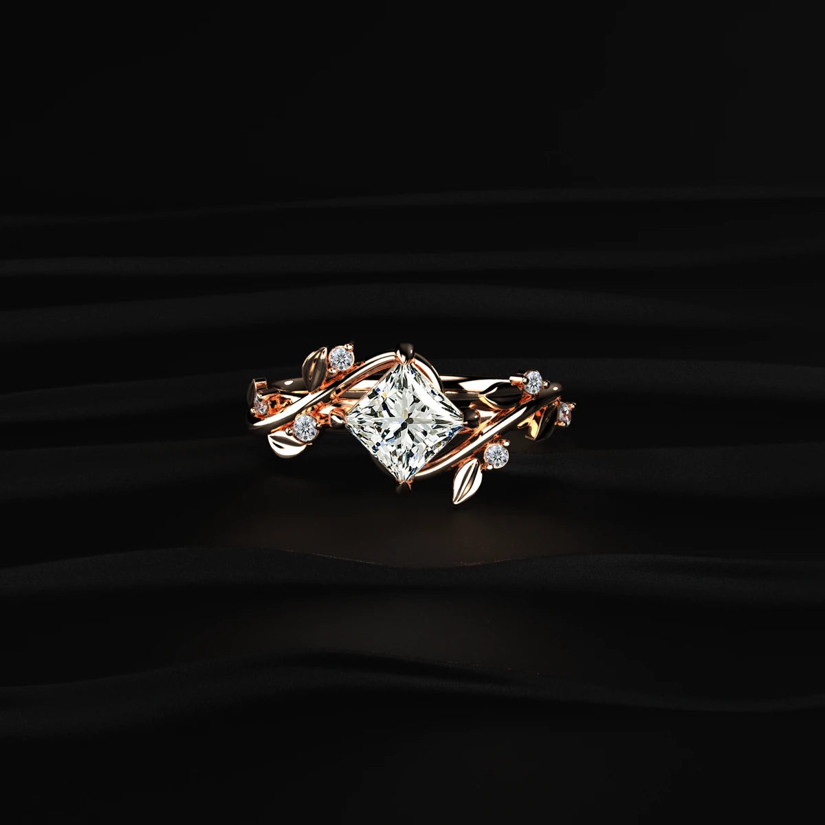 Princess Diamond Ring with Leaf Design