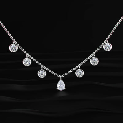 Pear Shape Diamond Drop Necklace with Round Diamond Stations
