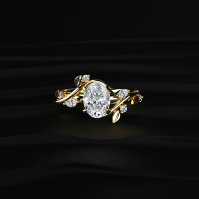 Oval Diamond Ring with Leaf Design
