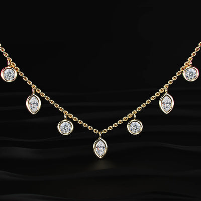 Marquise and Round Diamond Station Necklace