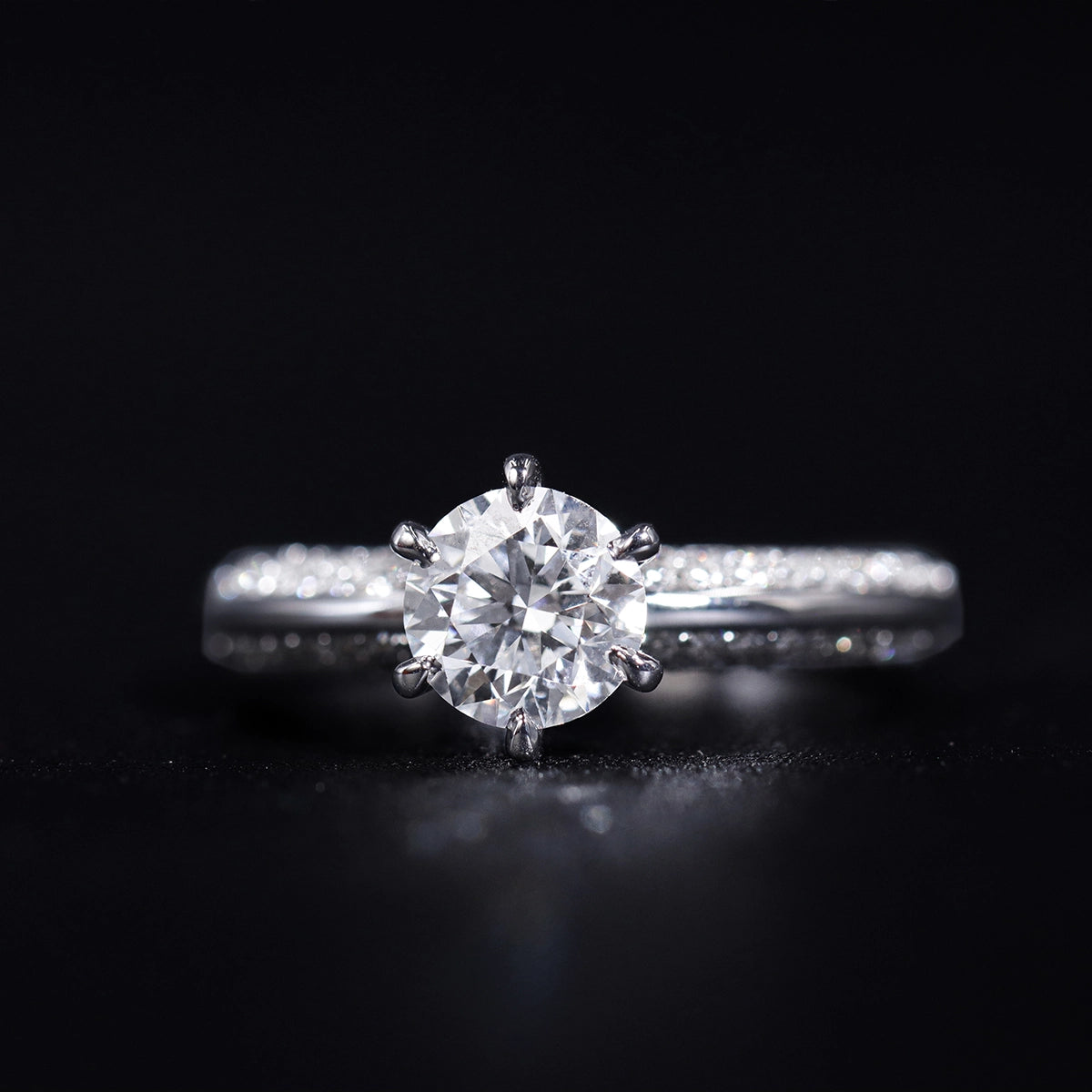 Round Solitaire Engagement Milgrain Pave Band | Earthly Jewels