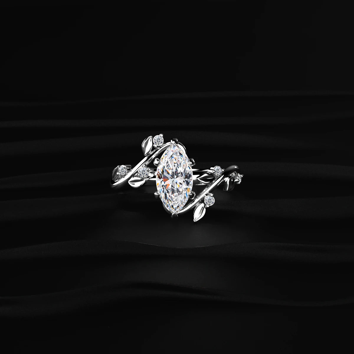 Marquise Diamond Ring with Leaf Design