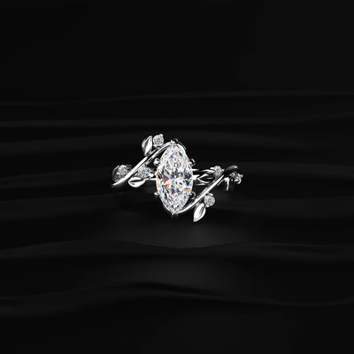 Marquise Diamond Ring with Leaf Design