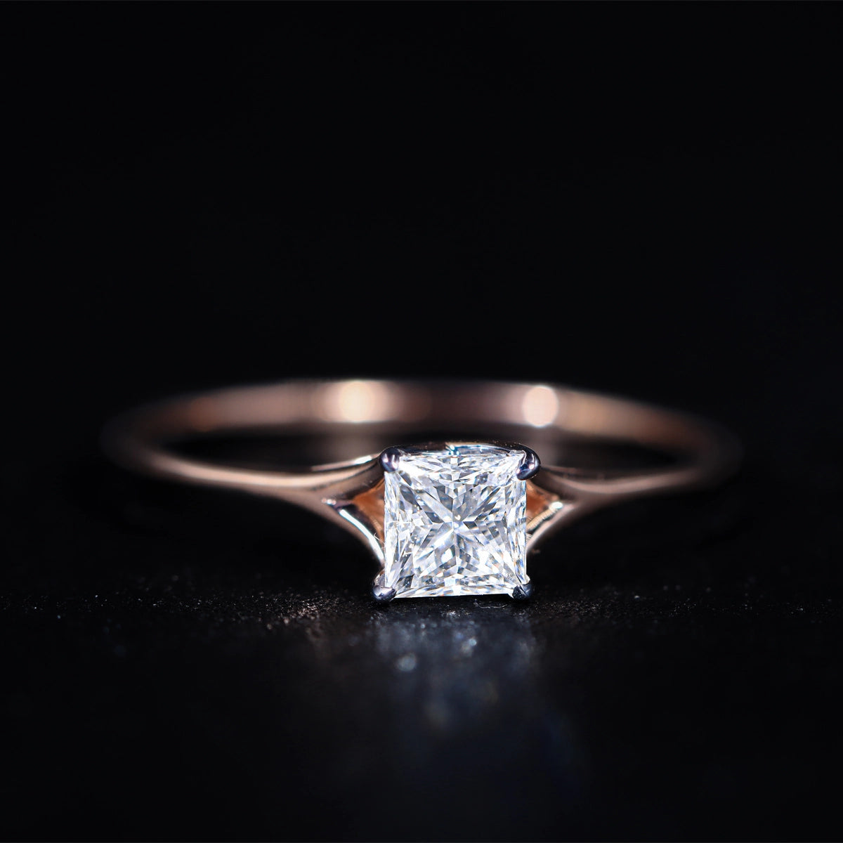Princess Cut Split Shank Diamond Ring | Earthly Jewels