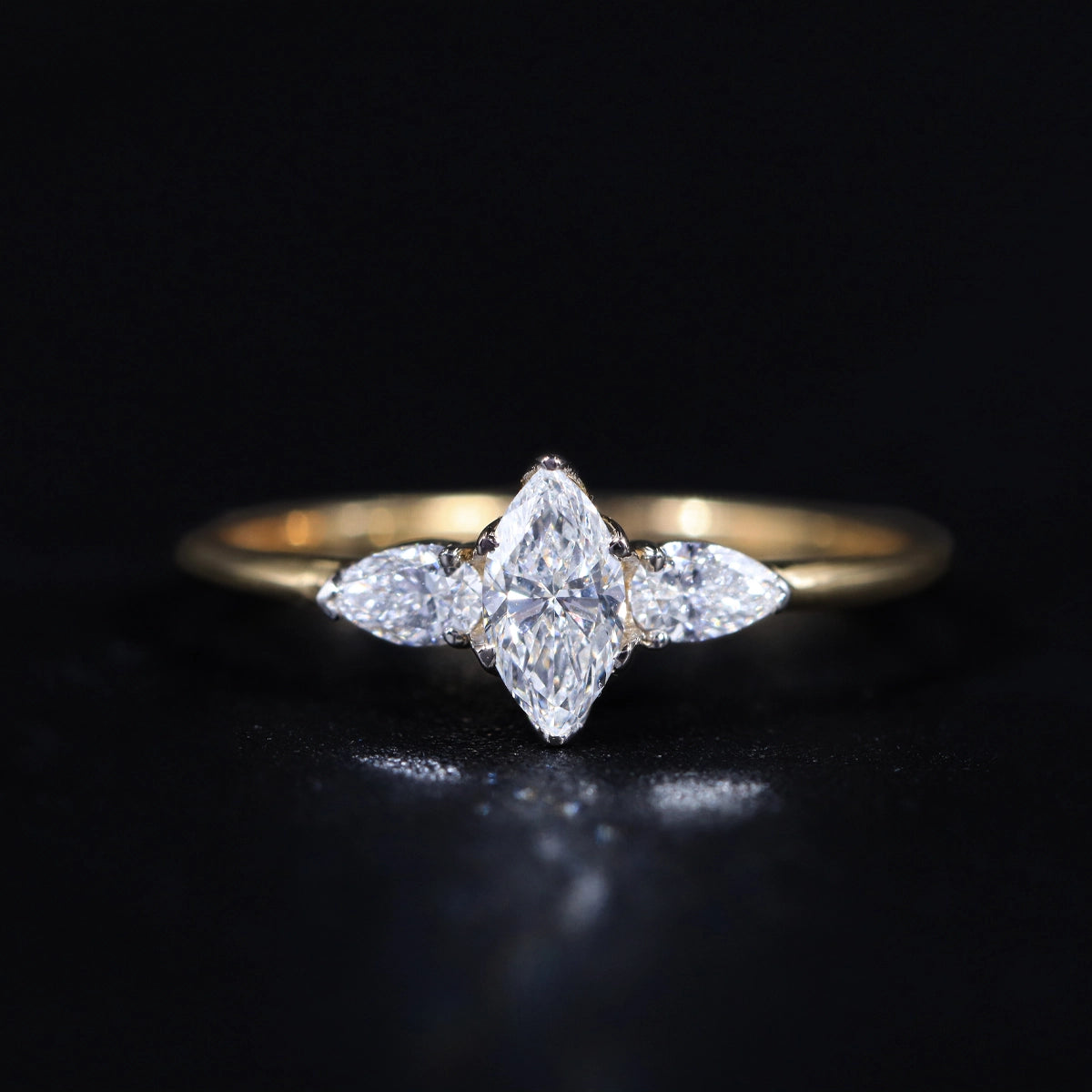Marquise Diamond Ring With Pear Side Stones | Earthly Jewels