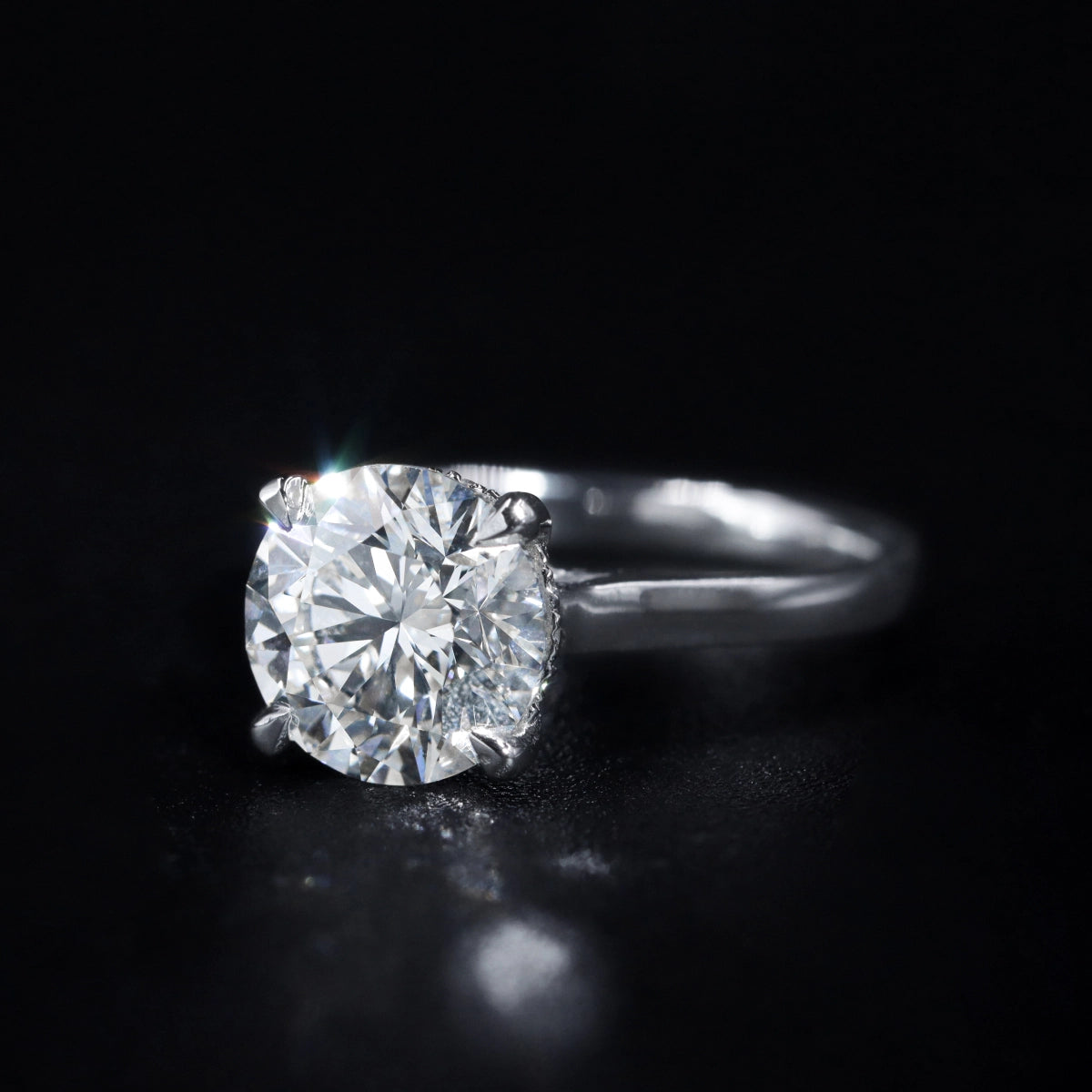 Round Solitaire Double Hidden Halo Cathedral  Ring