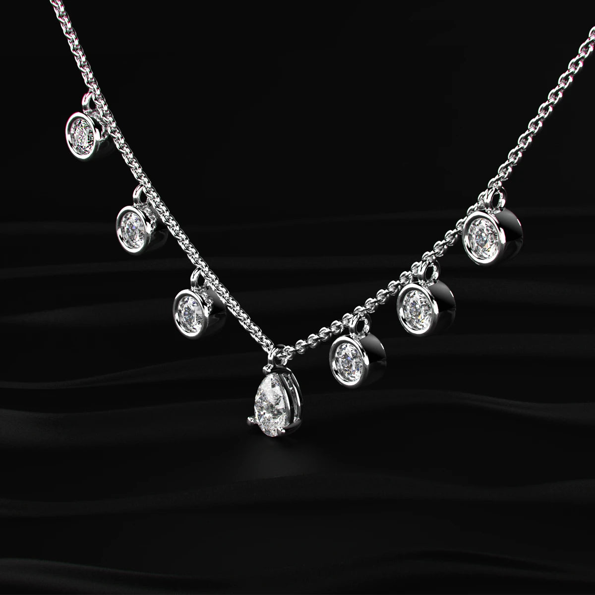 Pear Shape Diamond Drop Necklace with Round Diamond Stations