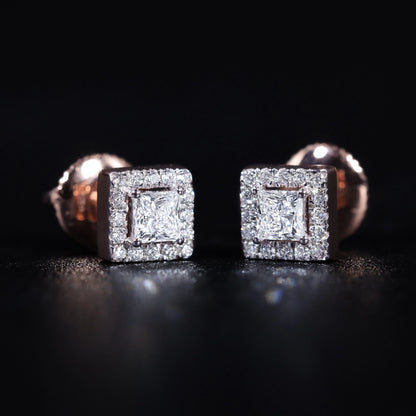 Princess Cut Halo Diamond Earrings | Earthly Jewels