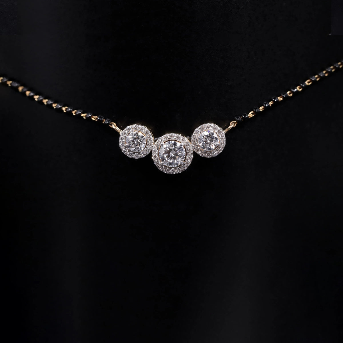 3 Stone Diamond Halo Mangalsutra