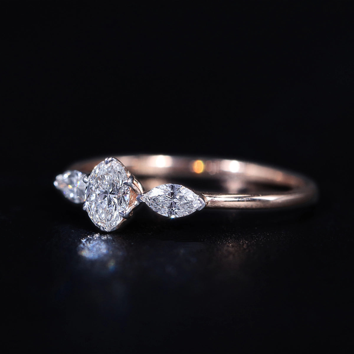 Oval Shape Ring With Marquise Side Stone | Earthly Jewels