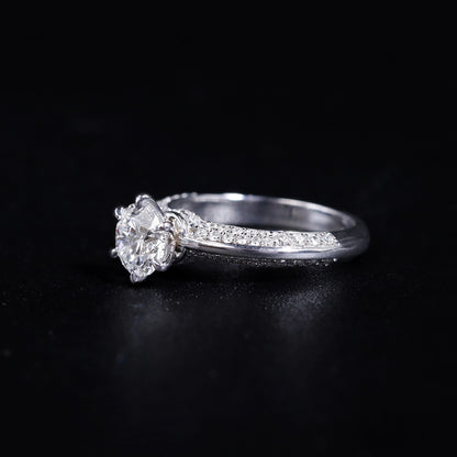 Round Solitaire Engagement Milgrain Pave Band | Earthly Jewels