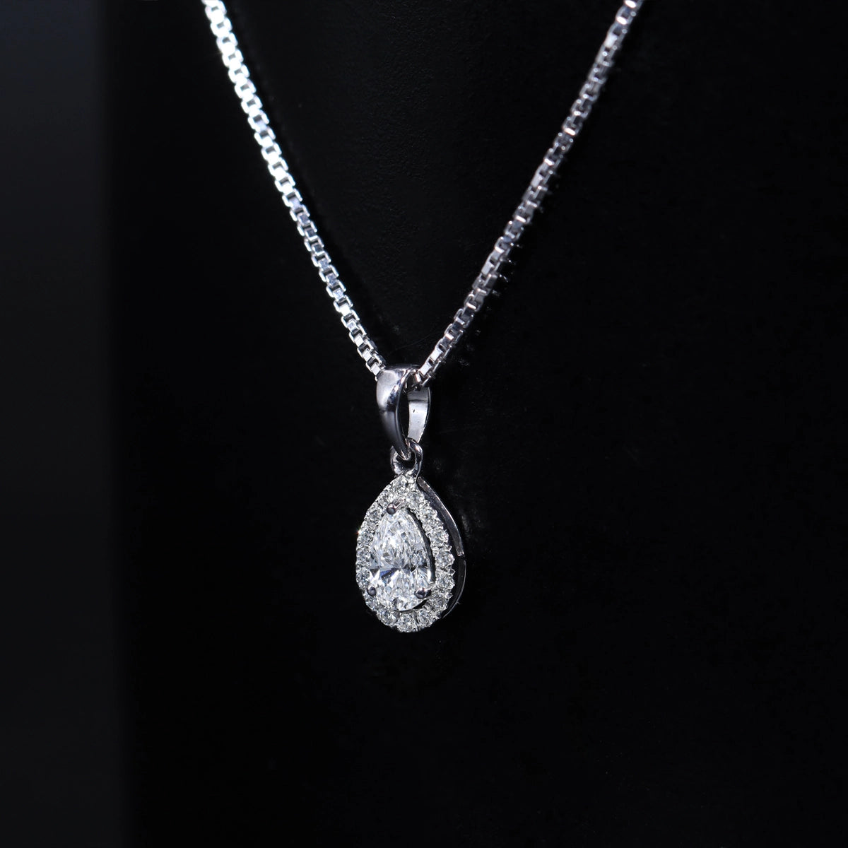 Pear Shaped Diamond Halo Pendant | Earthly Jewels