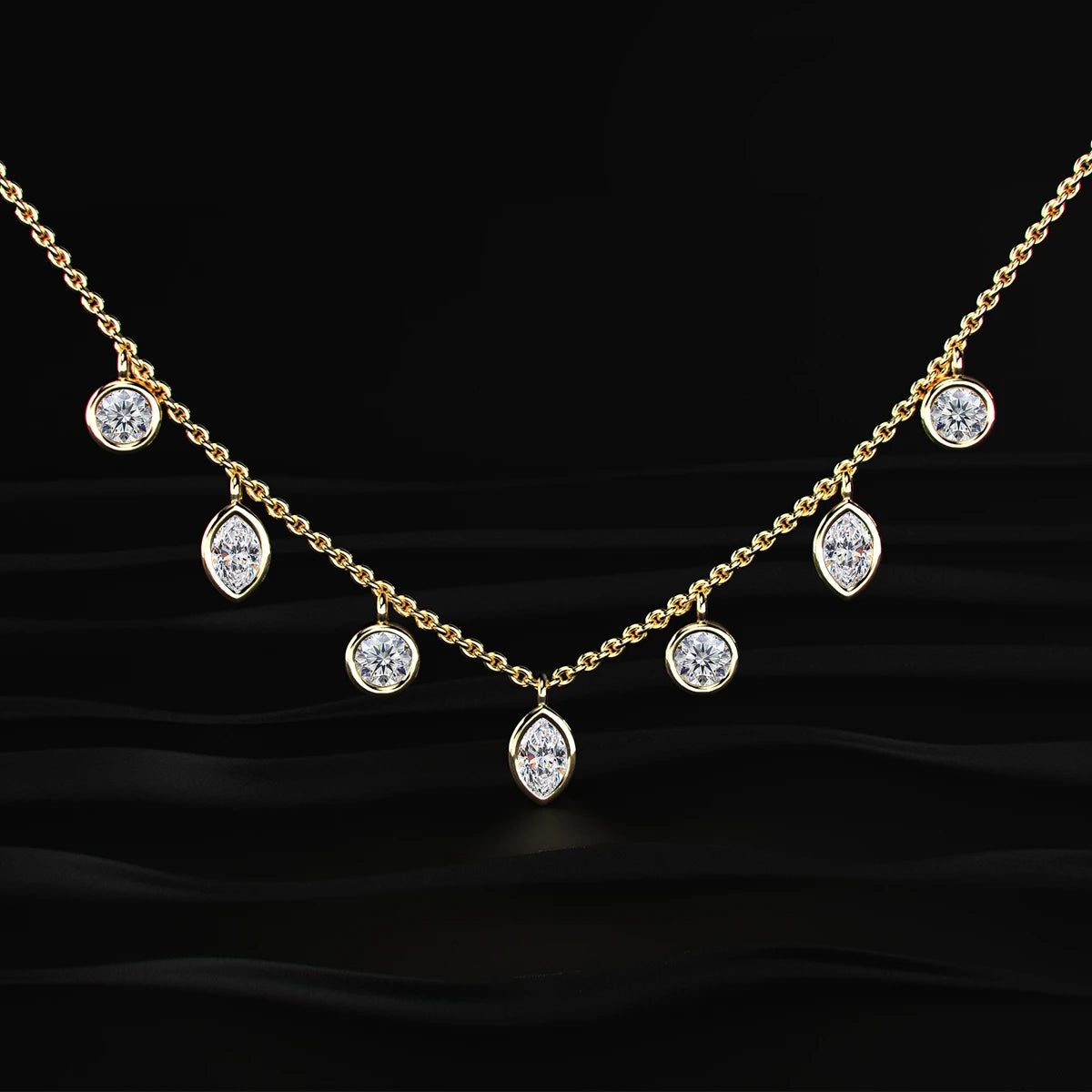 Marquise and Round Diamond Station Necklace