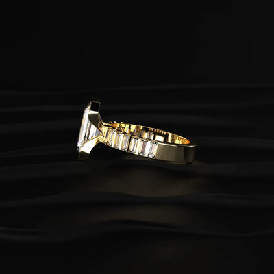 Emerald Half Bezel Ring With Bar Set Baguettes | Earthly Jewels
