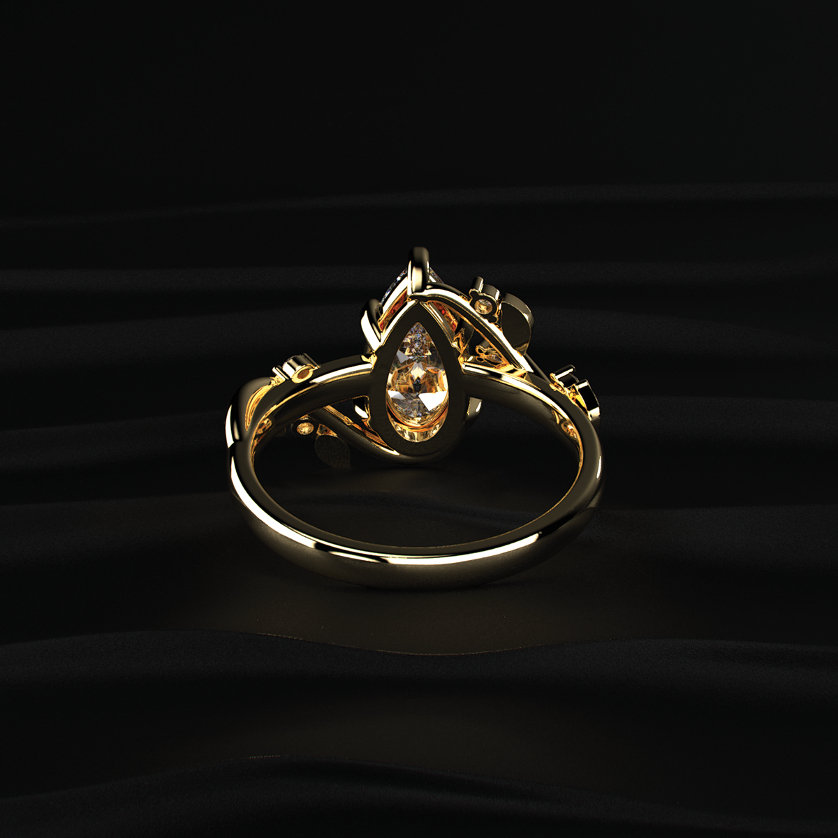 Pear Diamond Ring with Side Accents