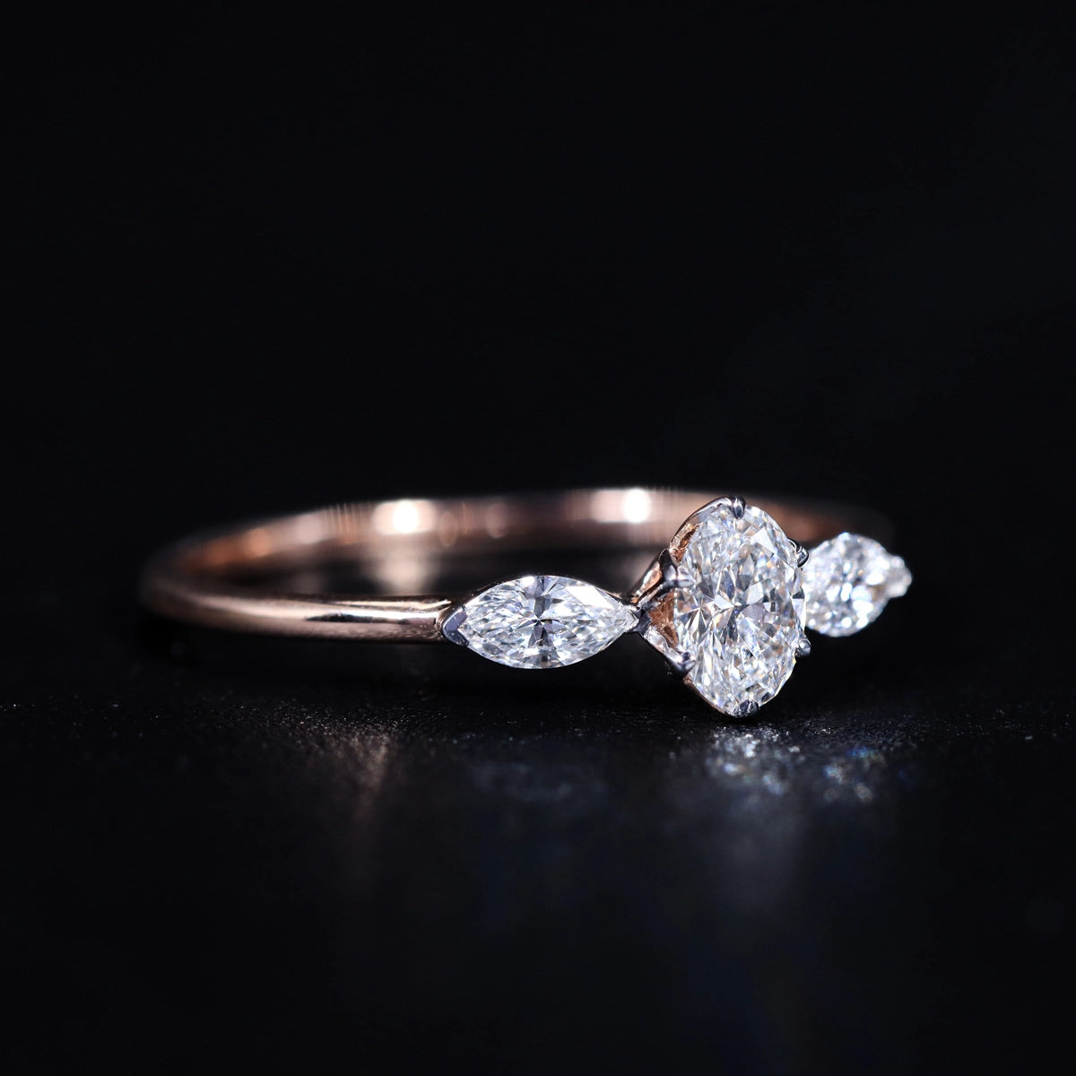 Oval Shape Ring With Marquise Side Stone | Earthly Jewels