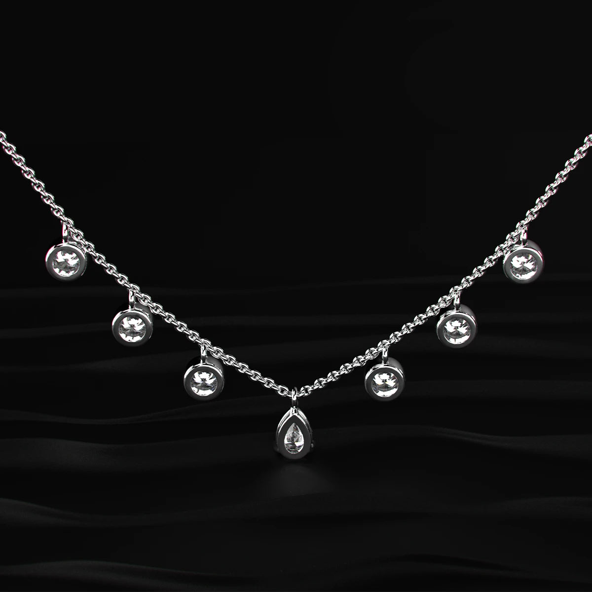 Pear Shape Diamond Drop Necklace with Round Diamond Stations