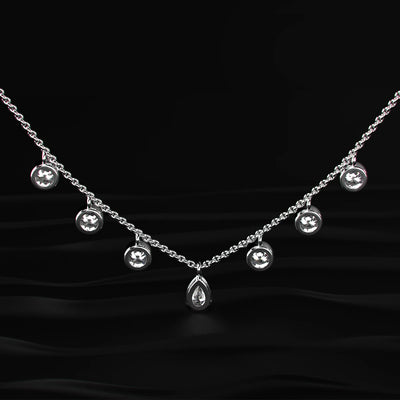 Pear Shape Diamond Drop Necklace with Round Diamond Stations