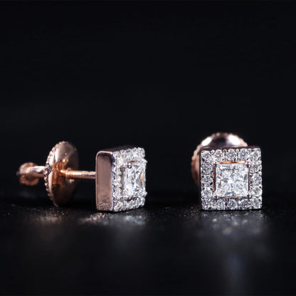 Princess Cut Halo Diamond Earrings | Earthly Jewels