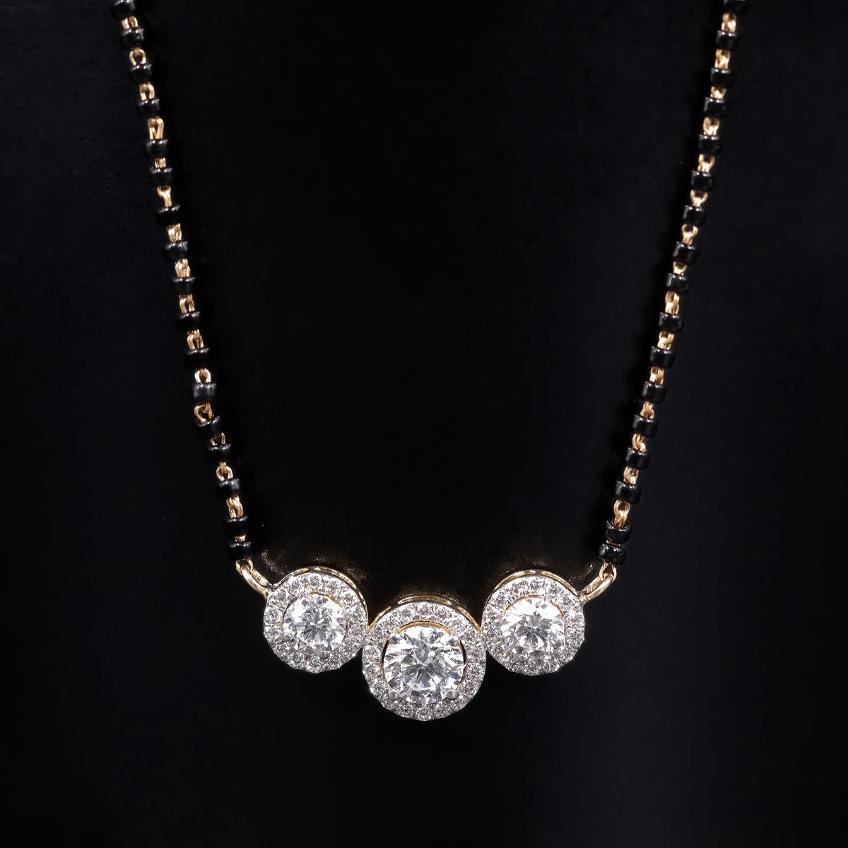 3 Stone Diamond Halo Mangalsutra | Earthly Jewels