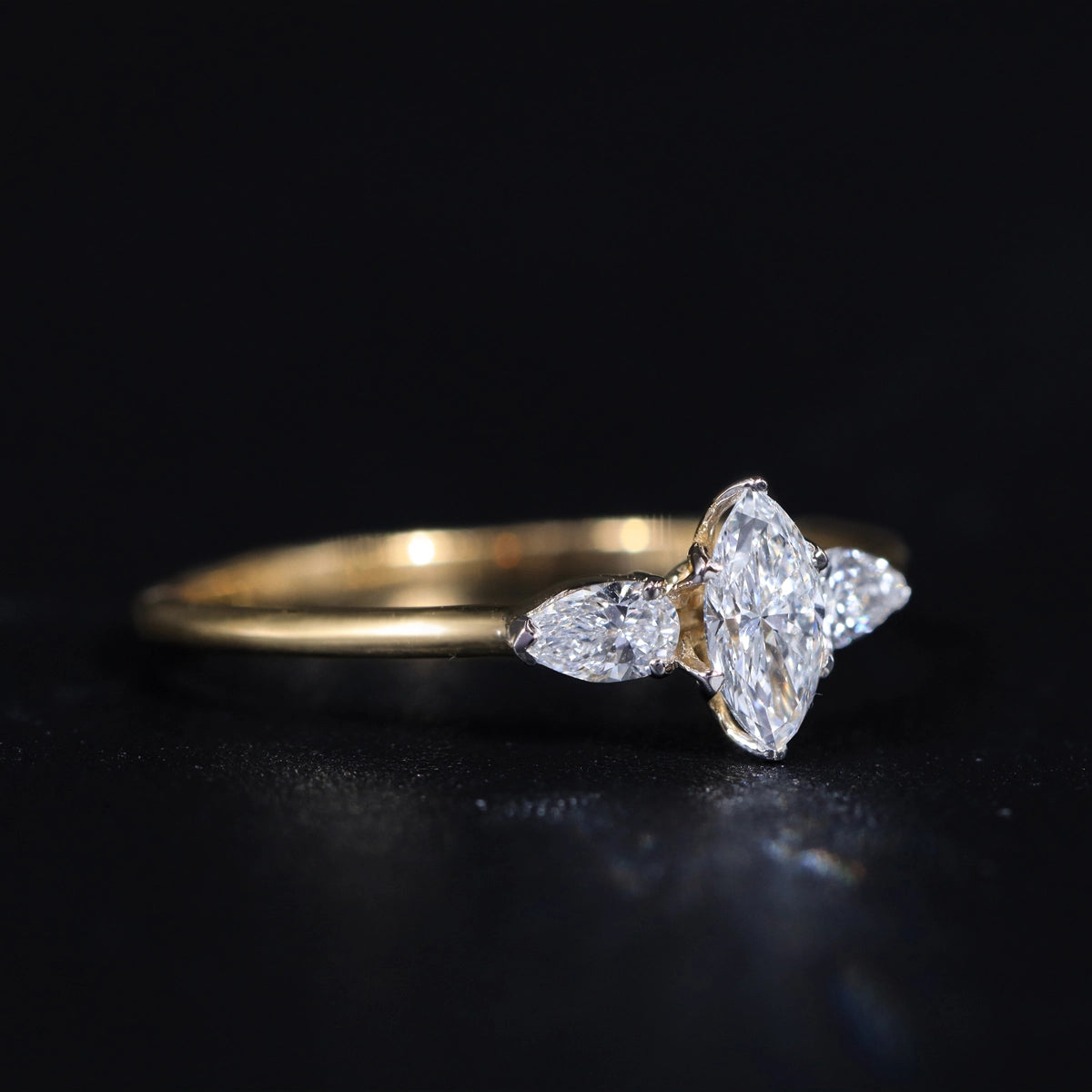 Marquise Diamond Ring With Pear Side Stones | Earthly Jewels