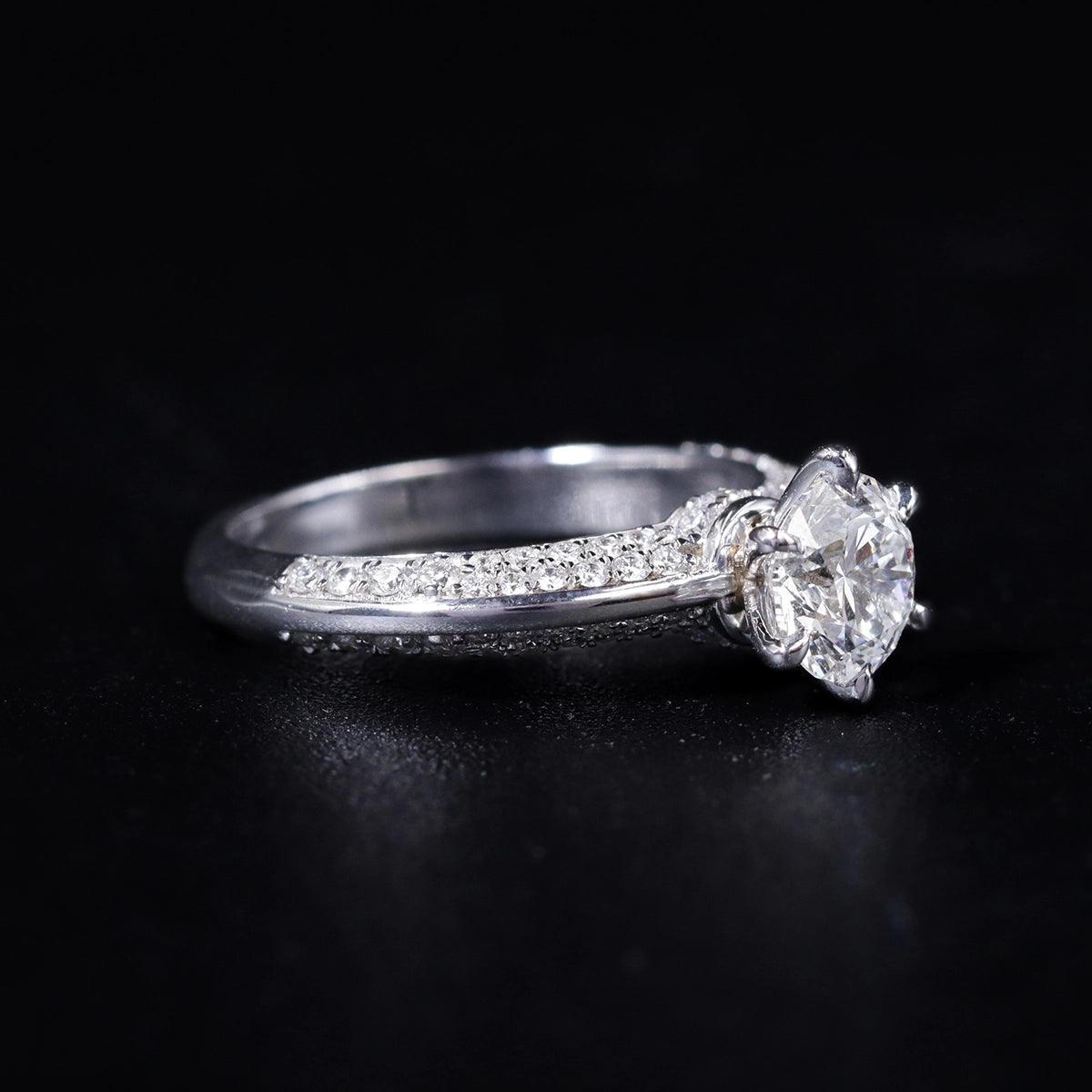 Round Solitaire Engagement Milgrain Pave Band | Earthly Jewels