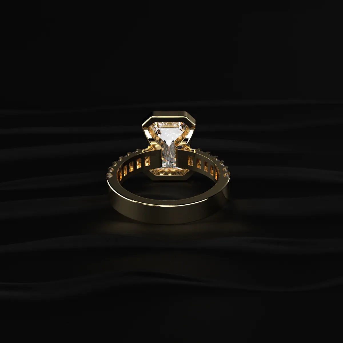 Emerald Half Bezel Ring With Bar Set Baguettes | Earthly Jewels