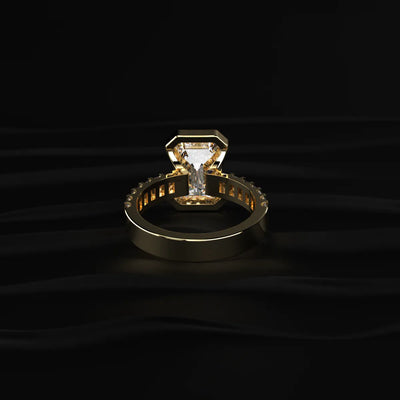 Emerald Half Bezel Ring With Bar Set Baguettes | Earthly Jewels