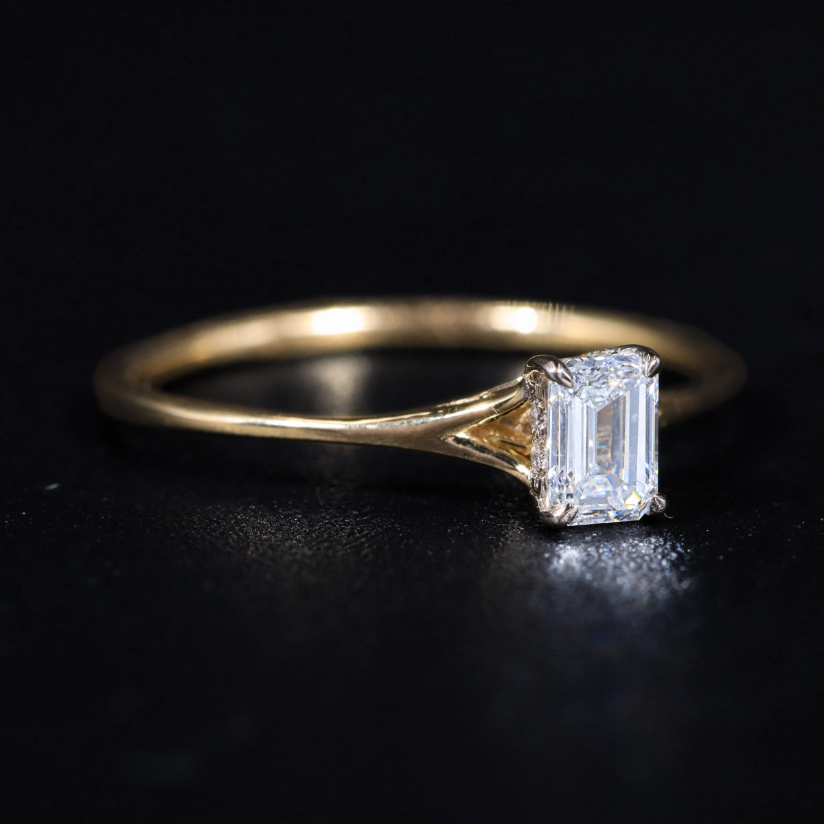 Emerald Cut Split Shank Ring | Earthly Jewels