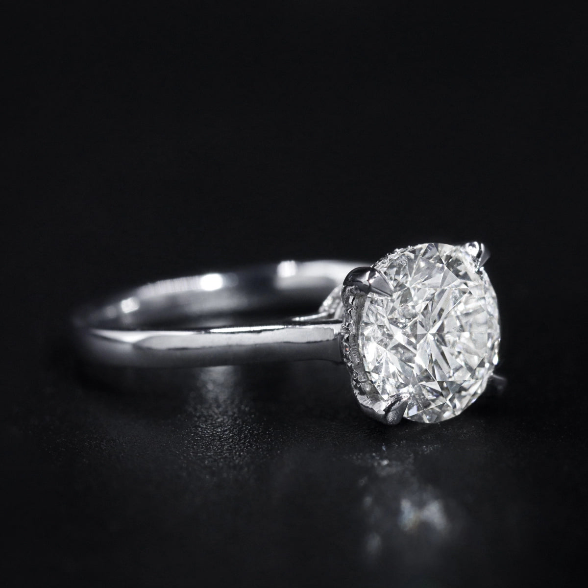Round Solitaire Double Hidden Halo Cathedral  Ring