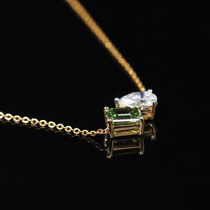 Pear And Green Emerald Diamond Toi Et Moi Pendant | Earthly Jewels