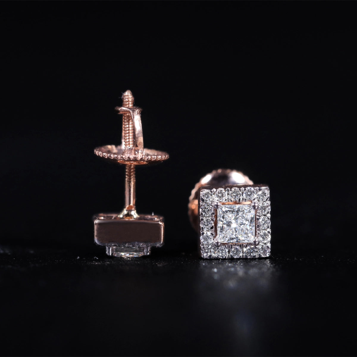 Princess Cut Halo Diamond Earrings | Earthly Jewels