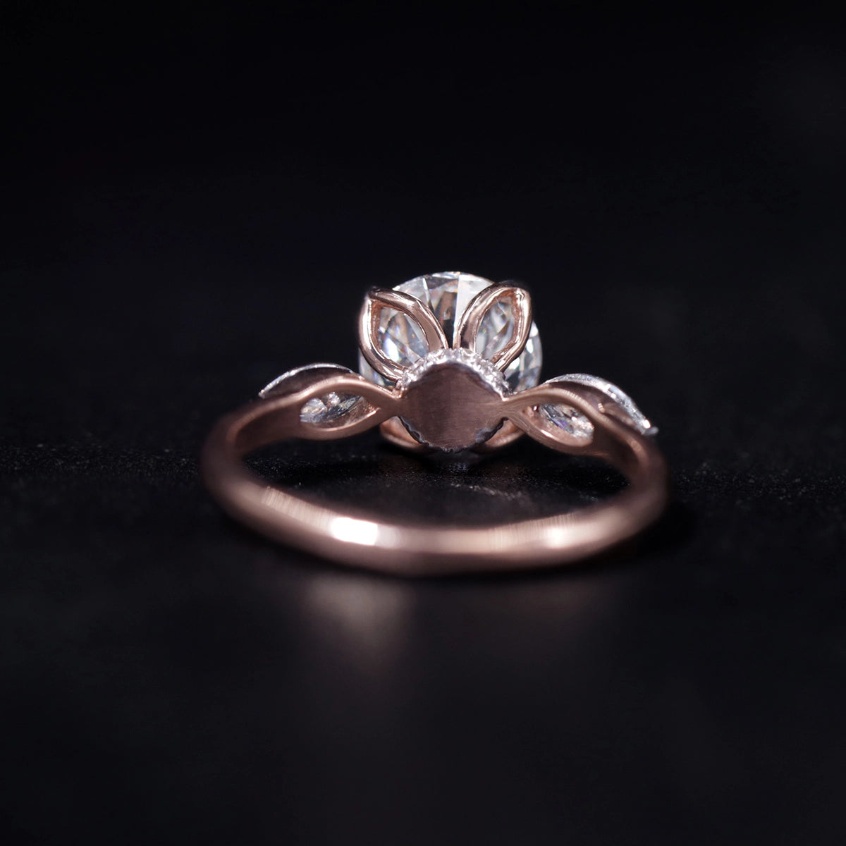 Round Floral Solitaire Ring With Side Marquise Stone | Earthly Jewels
