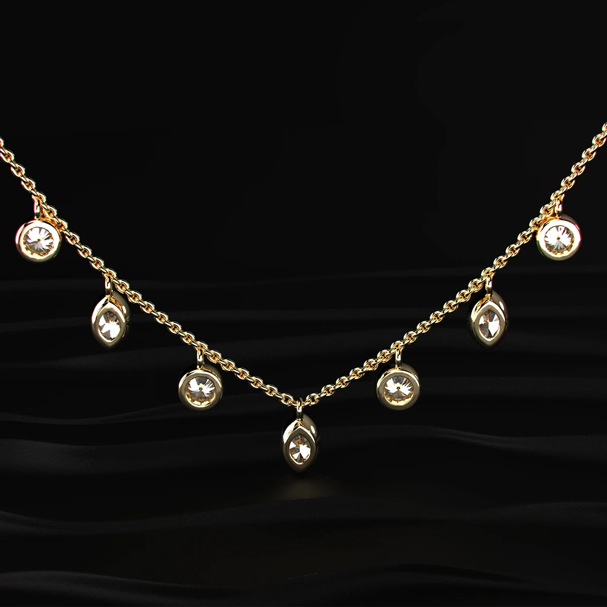 Marquise and Round Diamond Station Necklace