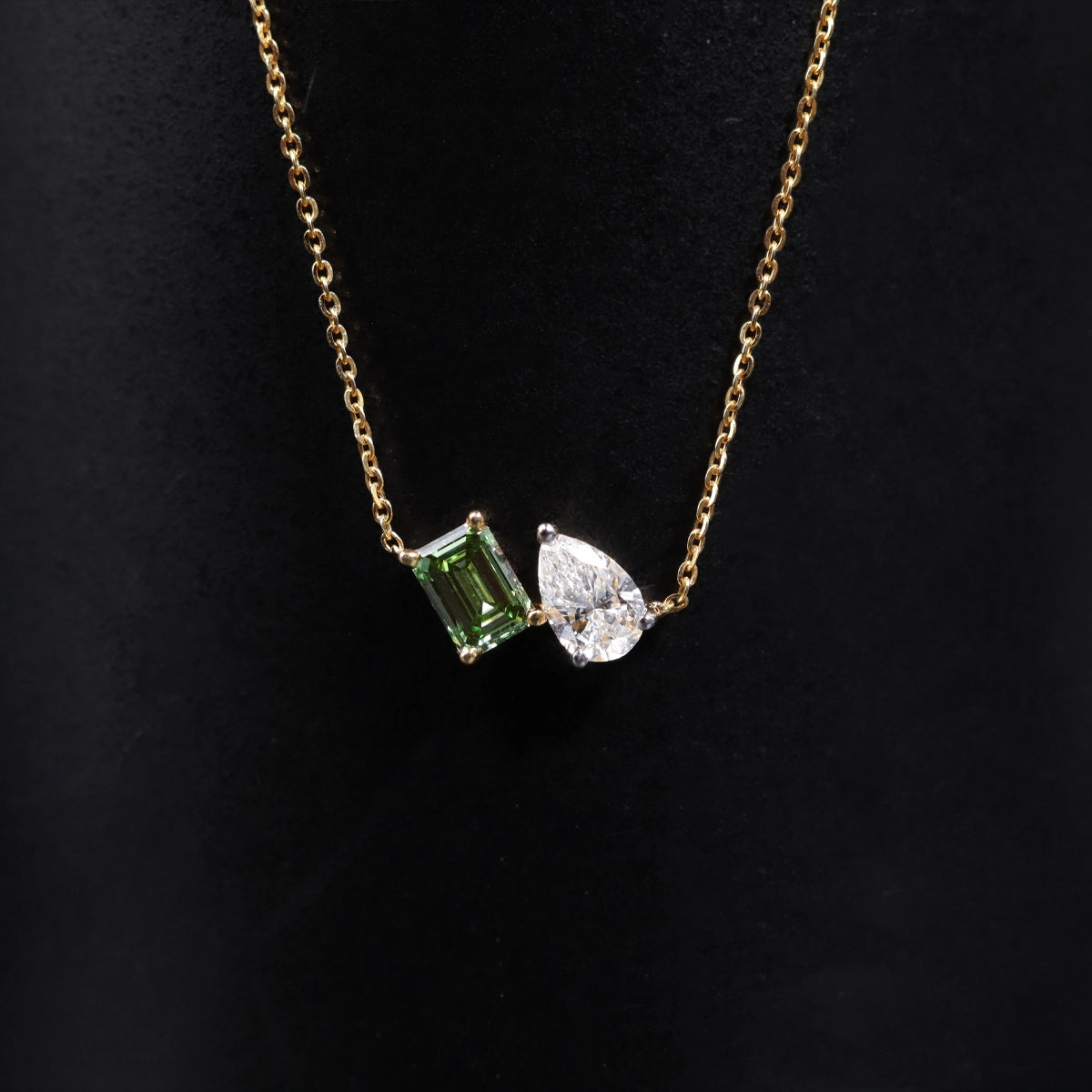 Pear And Green Emerald Diamond Toi Et Moi Pendant | Earthly Jewels