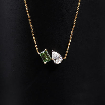 Pear And Green Emerald Diamond Toi Et Moi Pendant | Earthly Jewels