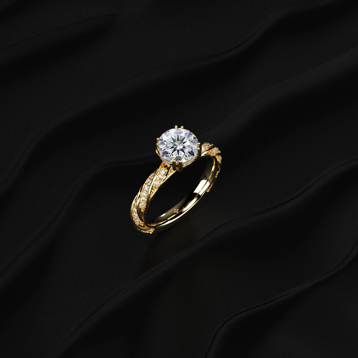 Round Diamond Ring With Twisted Pave Band | Earthly Jewels