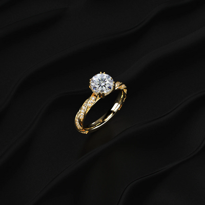 Round Diamond Ring With Twisted Pave Band | Earthly Jewels