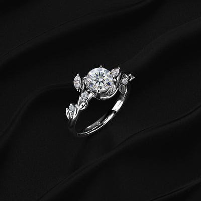 Diamond Ring with Leaf Design