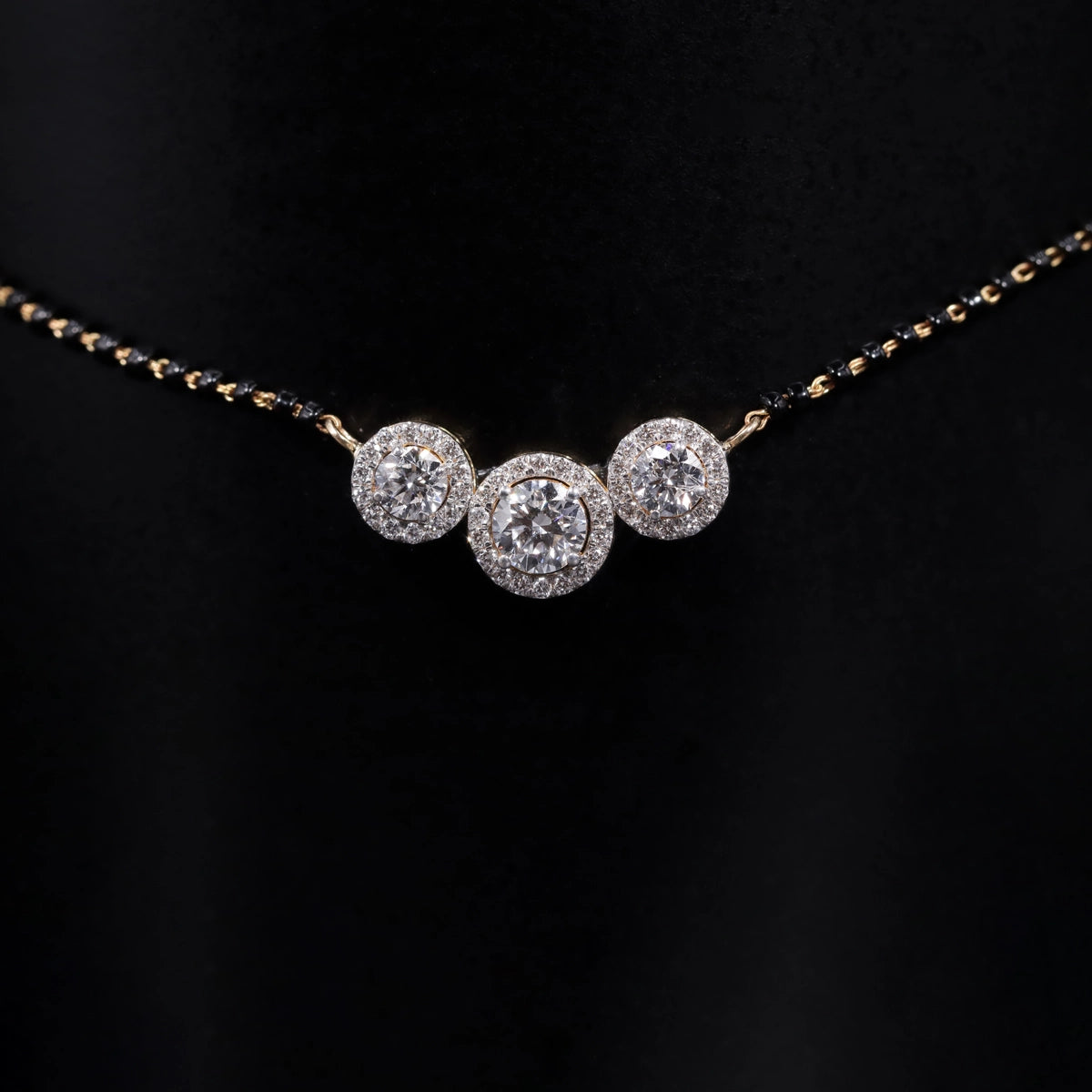 3 Stone Diamond Halo Mangalsutra | Earthly Jewels
