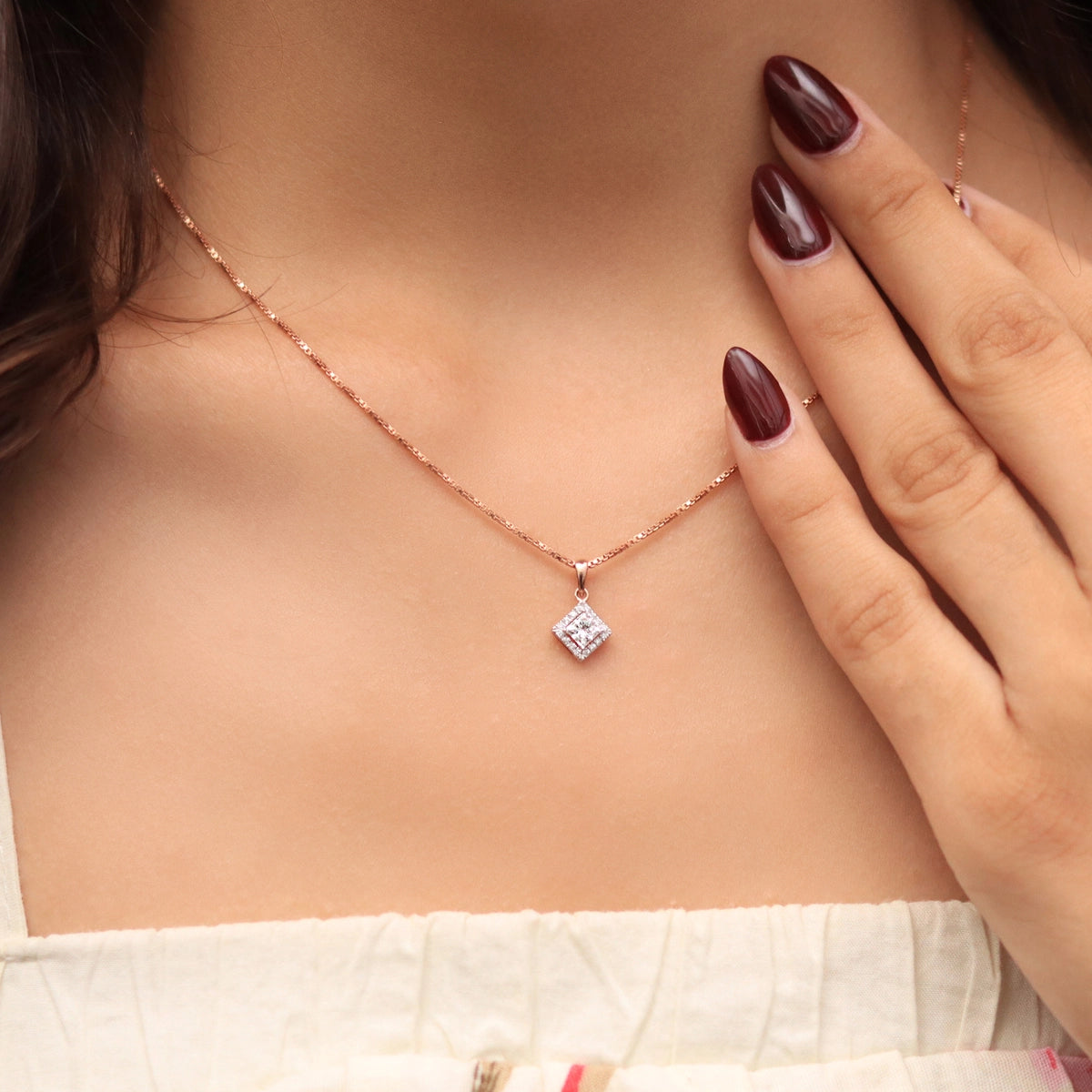 Princess Cut Halo Pendant